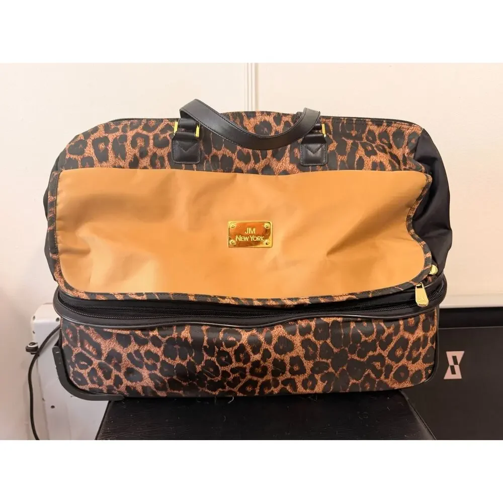 Joy Mangano JM New York Leopard Print Double Decker Expandable Wheeled Duffel Ba
